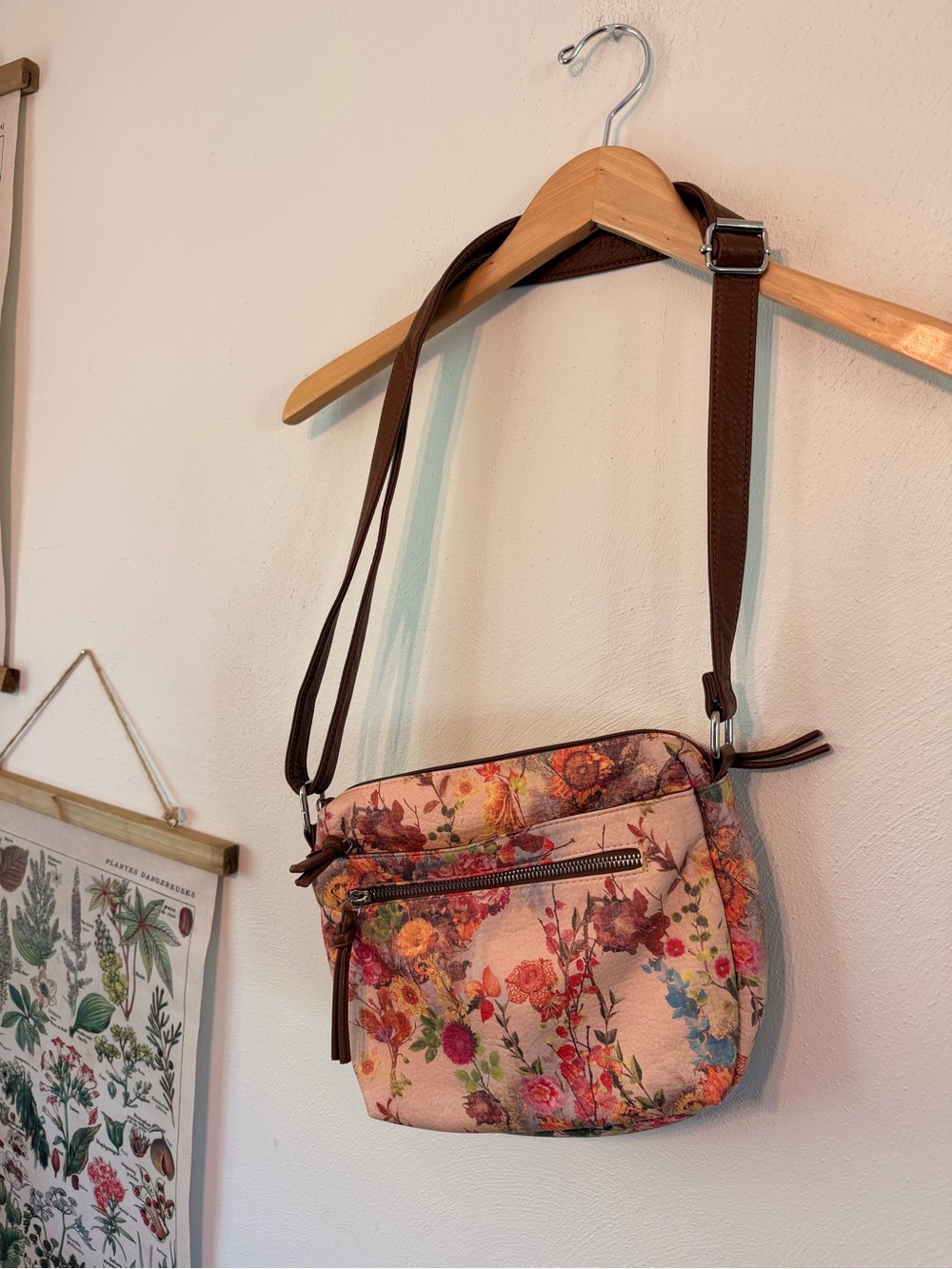 Bueno - Floral Crossbody Bag with Adjustable Brown Strap